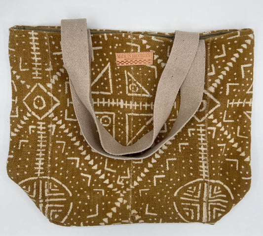 Tan Mudcloth Tote Bag