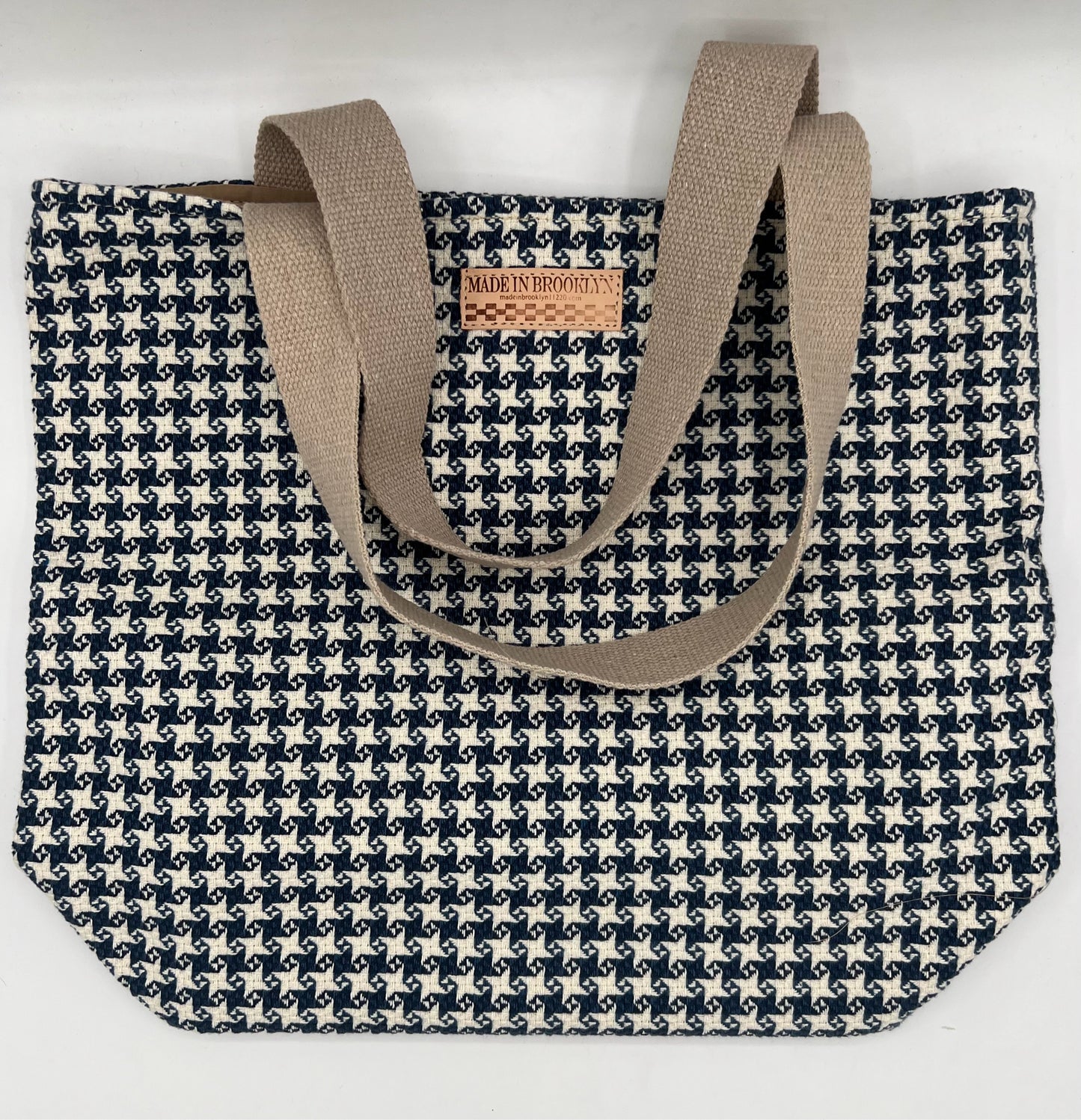 Blue & White Houndstooth Pattern Tote Bag