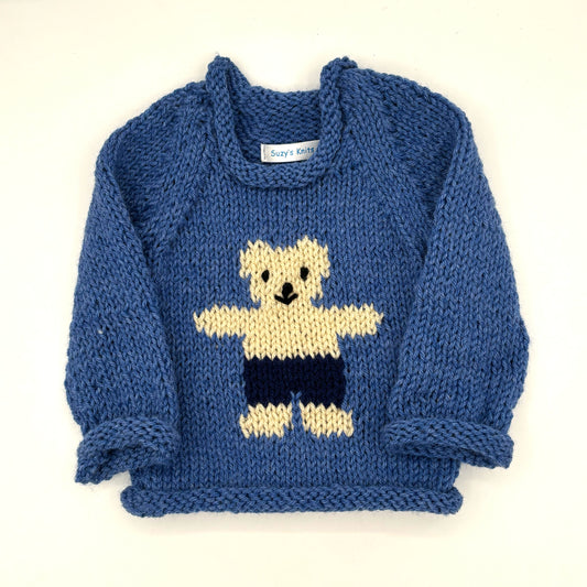 12 M Denim Blue Acrylic Knit Sweater with Bear