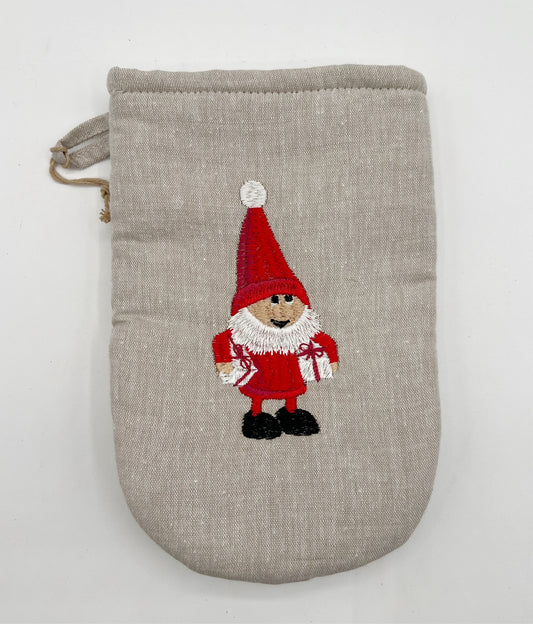 Oatmeal Linen Oven Mitt Santa with Gifts