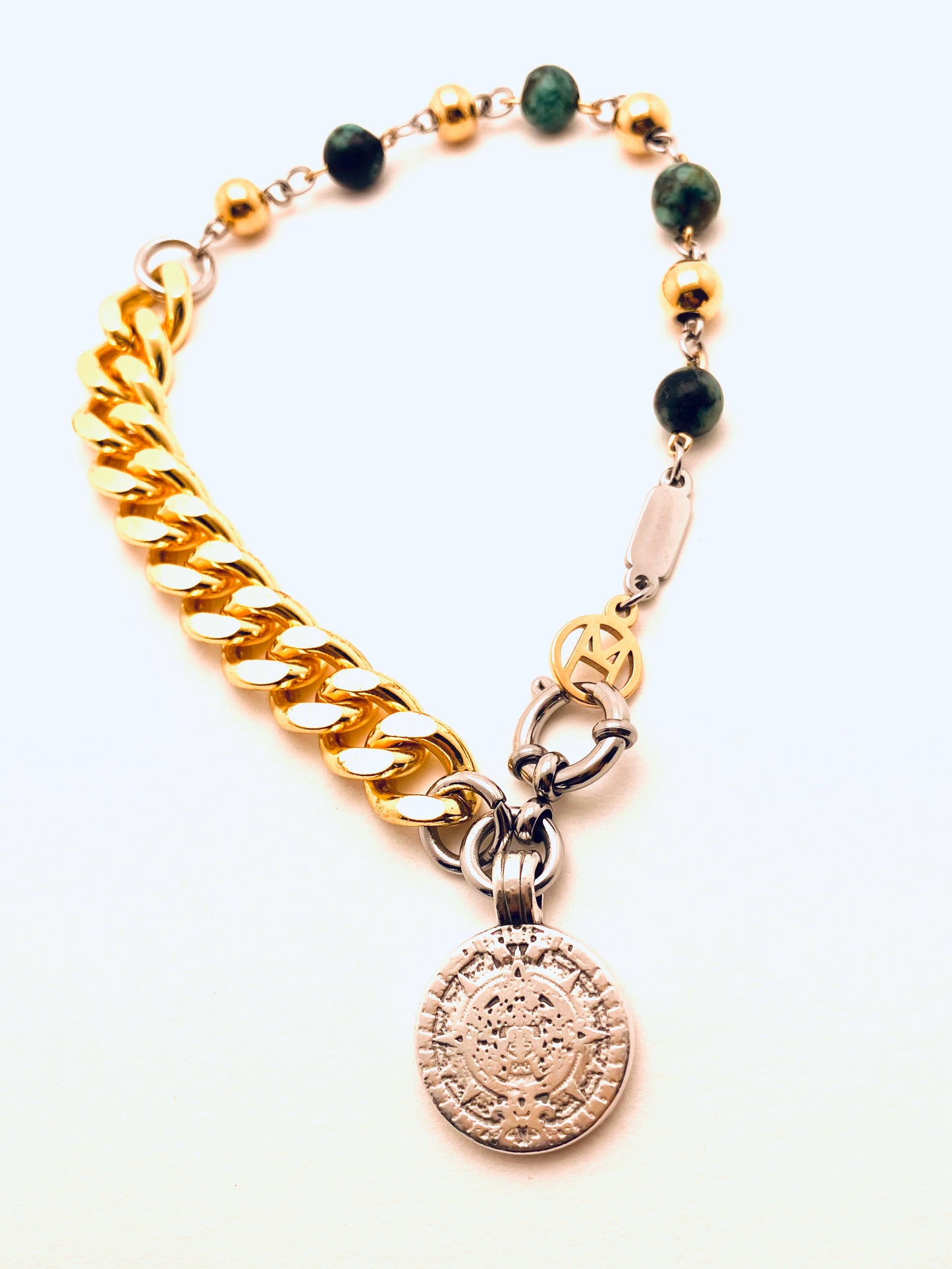 Gold/Silver African Turqoise Aztec Coin Bracelet