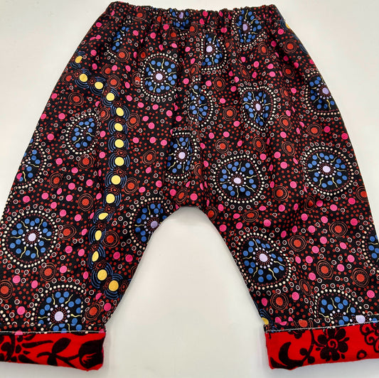 12-18 M Pants - Psychedelic Print Blue, Pink, Yellow Circles Lined