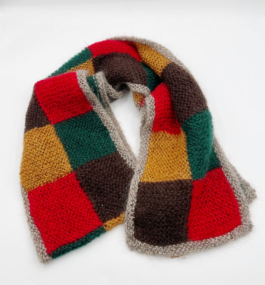 Multi Color Mohair Patchwork Square Knit Scarf