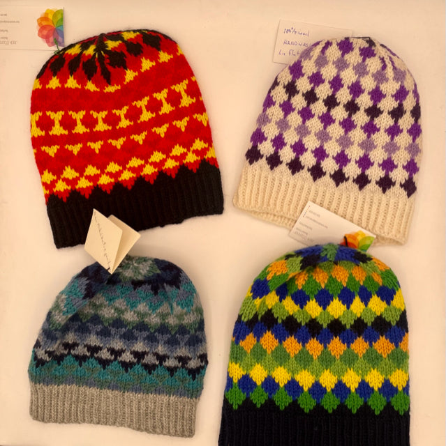 Adult Wool Harlequin Patterned Knit Beanie