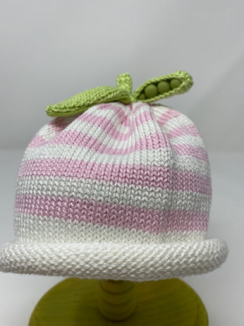 3-6 M Light Pink & White Stripe Cotton Knit Sweet Pea Hat