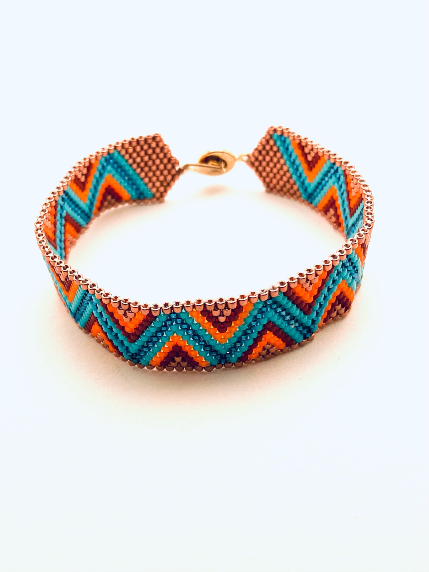 Beaded Chevron Bracelet, Blue, Dark Blue, Copper