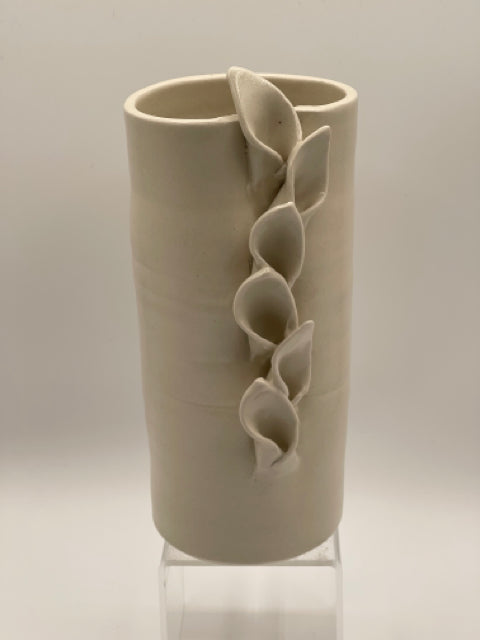 Tall Porcelain Bud Vase with Cascade of Leaves