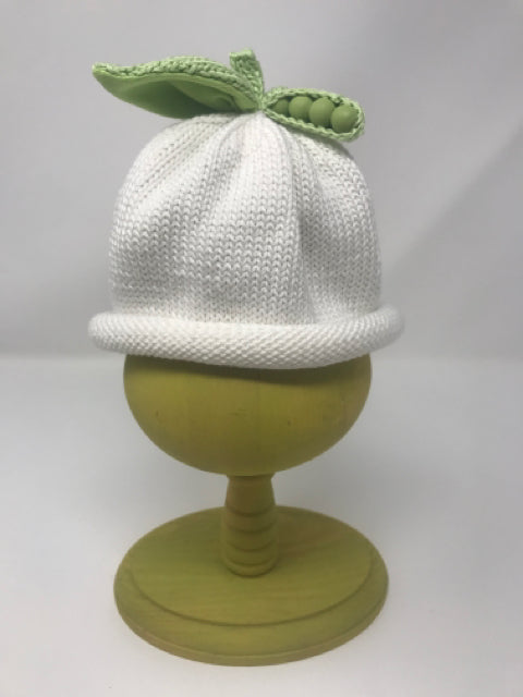 9-12 M White Cotton Knit Sweet Pea Hat