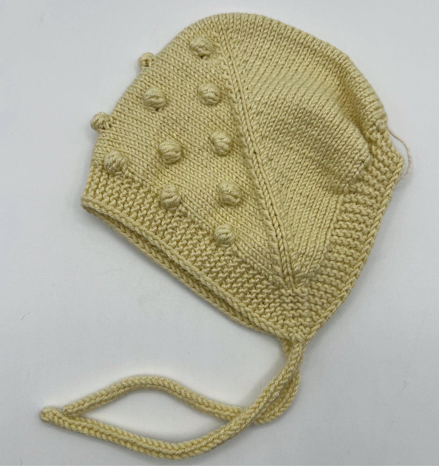 0-3 M Yellow Bamboo and Wool Knit Baby Bonnet with Bobbles