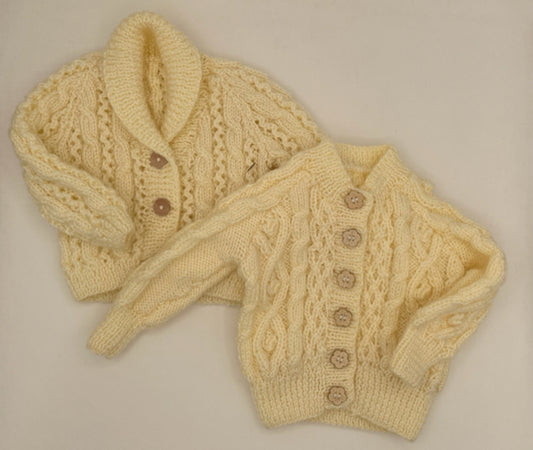 6-12 Cream Acrylic Aran Knit Cardigan