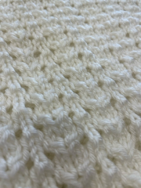 White Acrylic Knitted Car Seat/Stroller Blanket