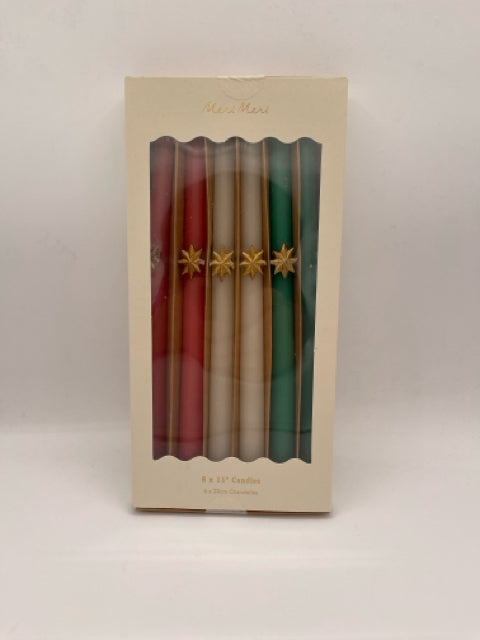 Boxed Set of Gold Star Taper Candles (6)