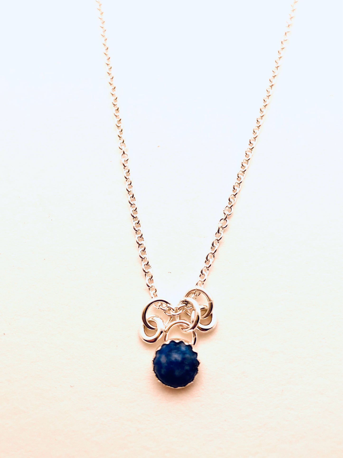 6 mm Stone Necklace, Silver and Lapis