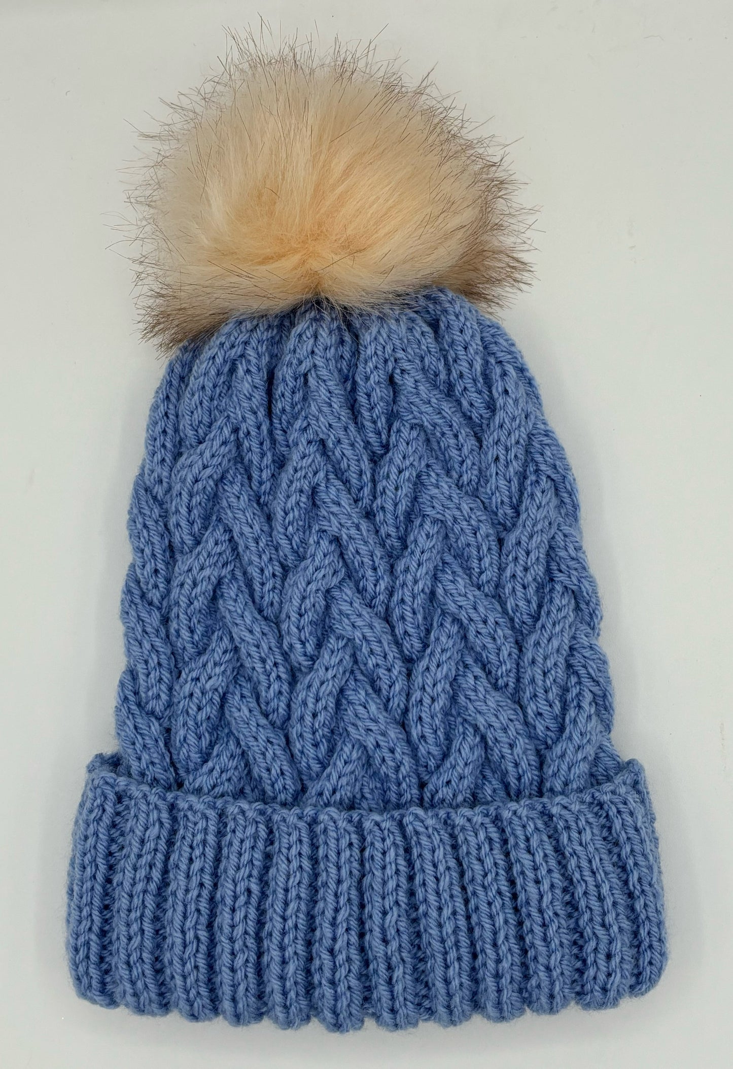 Child's Small Faux Fur Blue Acrylic Pom Pom Hat