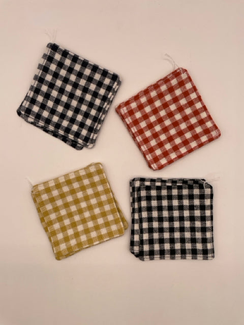 Gingham Cloth Coasters - Gold, Navy, Rust, Black  Set of 4