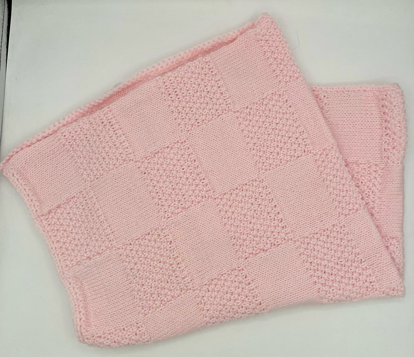 Pink Checkerboard Acrylic Knit Blanket