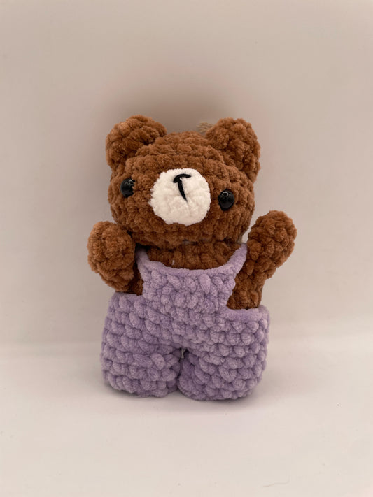 Plush Bear in Purple Overalls