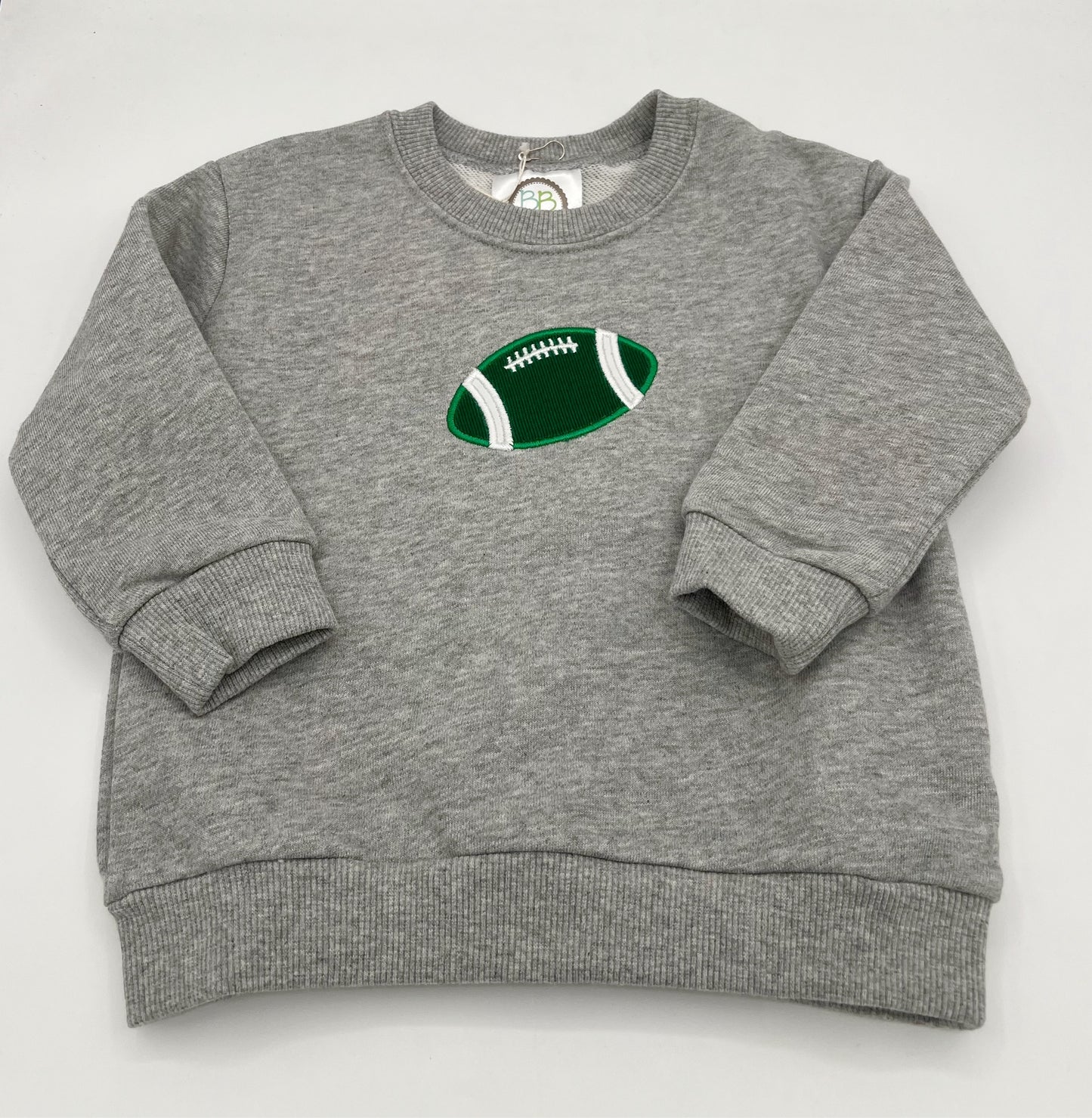 18 M Onesie Sweatshirt Long Sleeve - Gray w/Green & White Football Applique