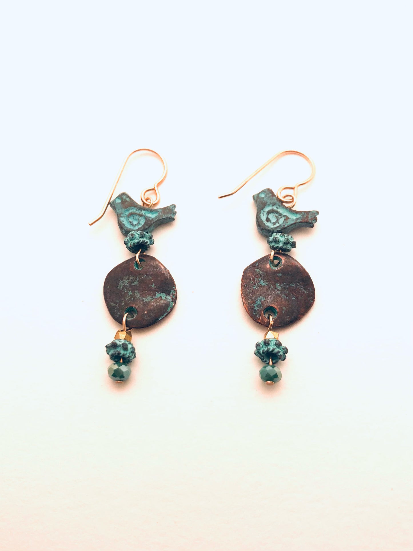 Patina Bronze Earings with Birds