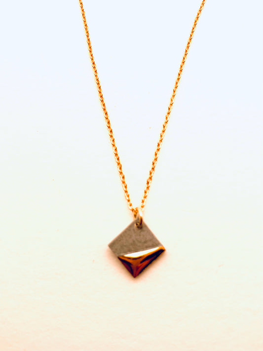 Gold Striped Square Necklace, Grey