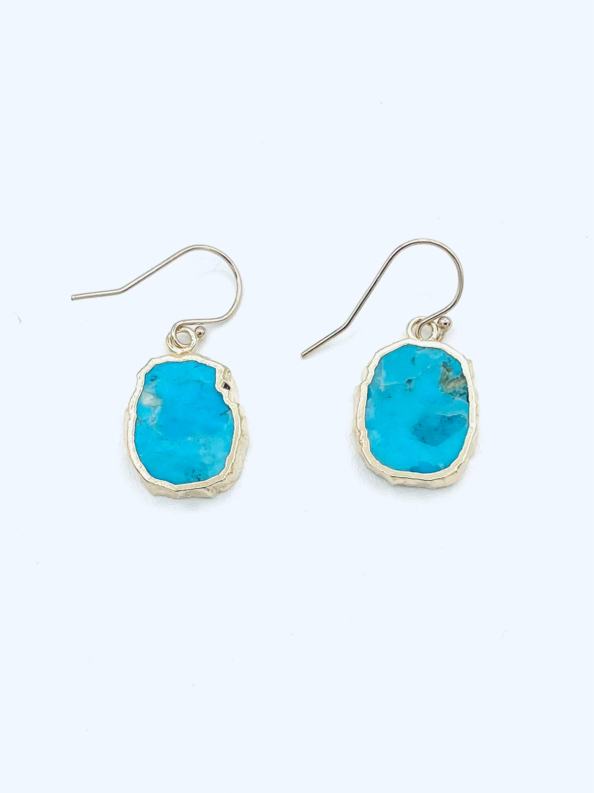 Earrings with Turquoise, Organic Shape, Wrapped in Vermeil