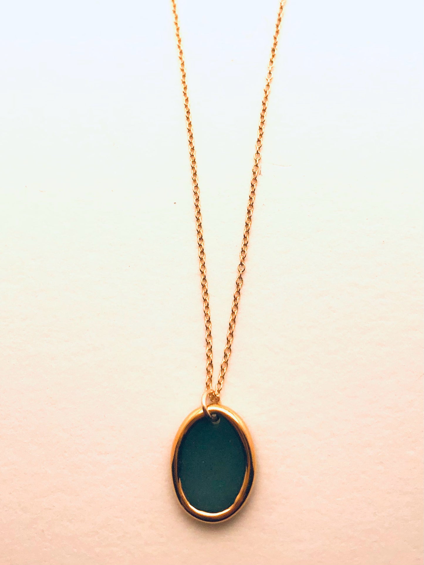 Gold Rimmed Necklace Oval, Teal