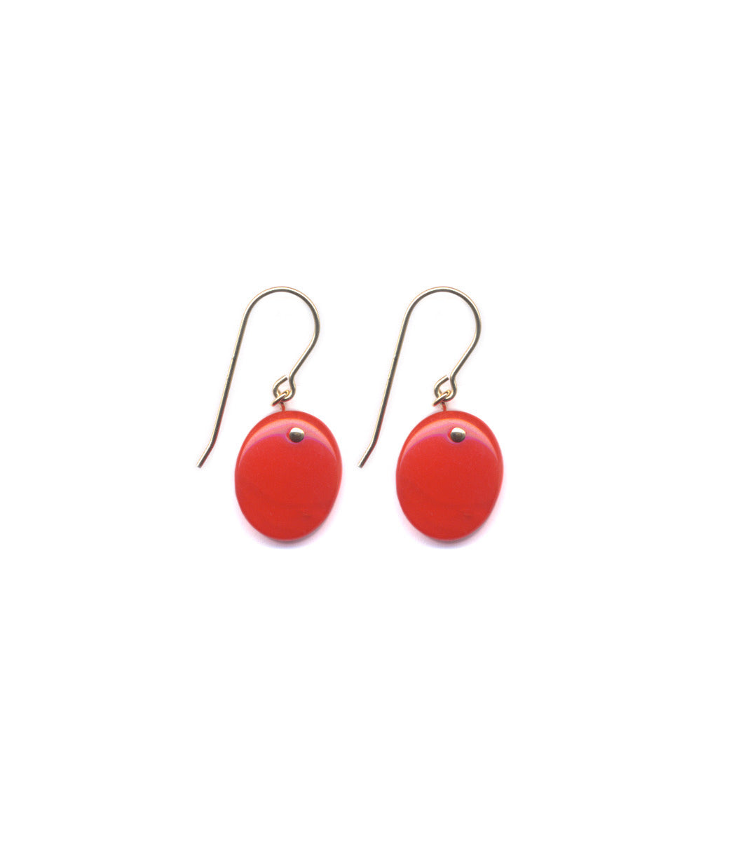 Red Oval Disk Earrings