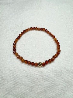 Hessonite Garnet Faceted Bracelet with Gold Filled Bead