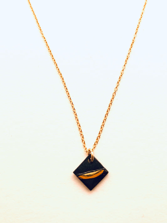 Gold Striped Square Necklace, Black