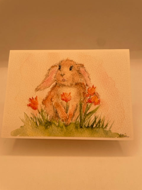 Bunny With Tulips Easter Card