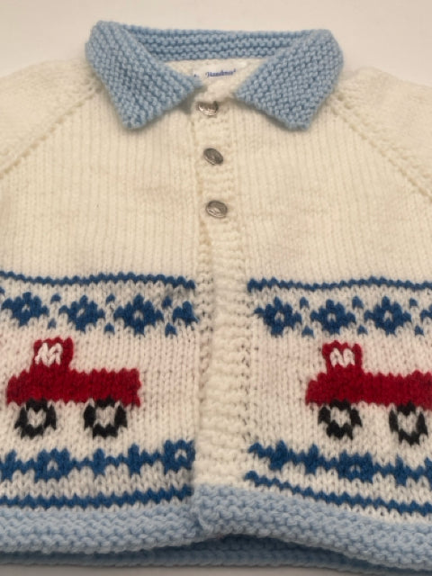 2 Y White with Red Truck Knit Cardigan