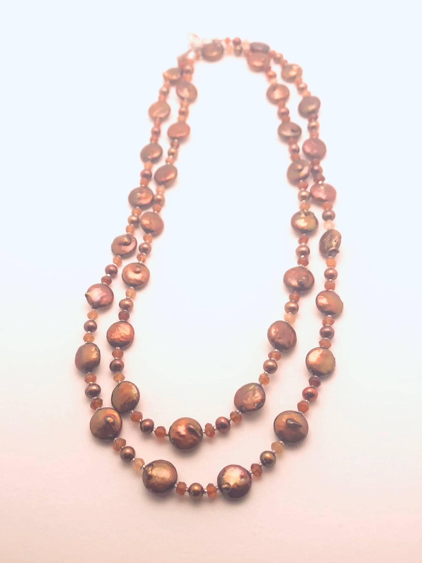 Copper Coin Blister and Potato Pearls, Hessonate Garnet Necklace