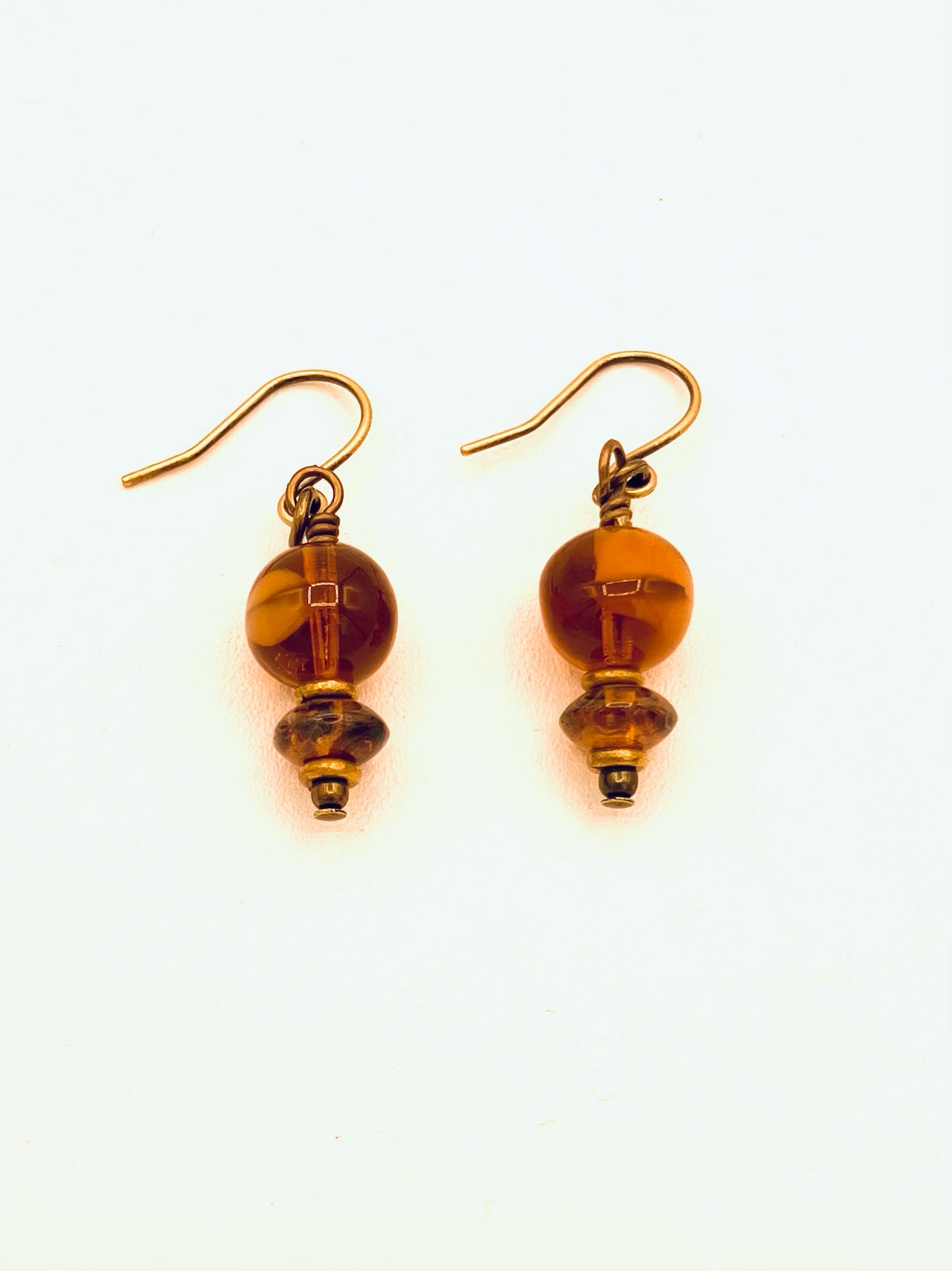 Czech and German Glass Bead Earrings, Amber Color