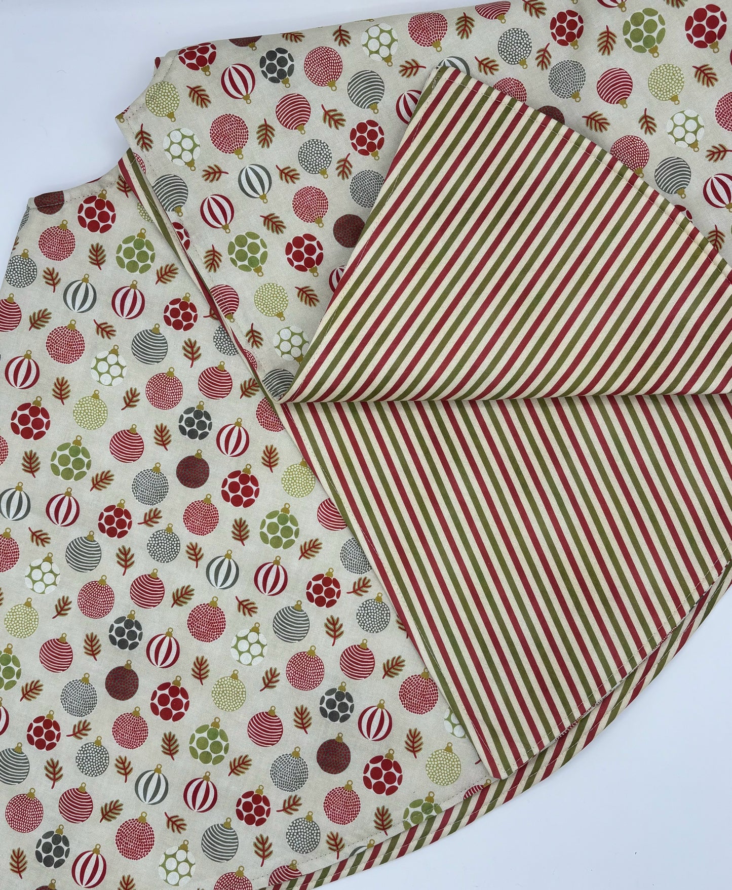 Multi Ornaments on White Tree Skirt