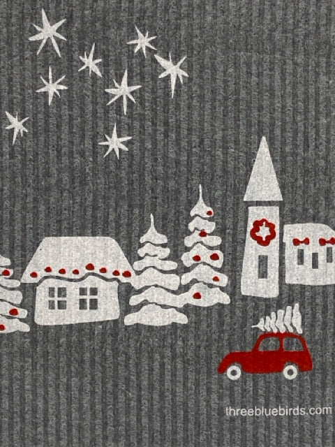 Christmas Village Swedish Dishcloth