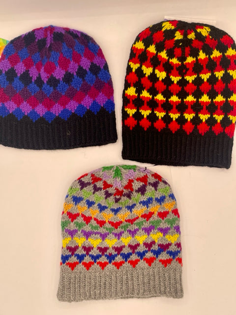 Adult Wool Harlequin Patterned Knit Beanie