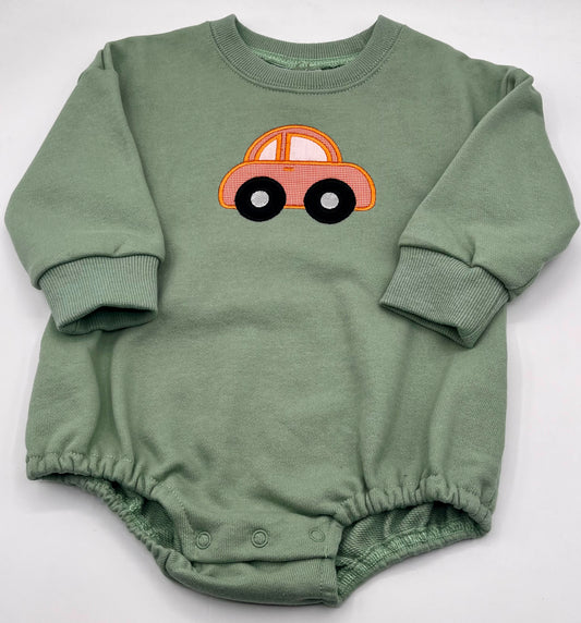 18M Long Sleeve Sweatshirt Onesie - Green w/Orange Car Applique