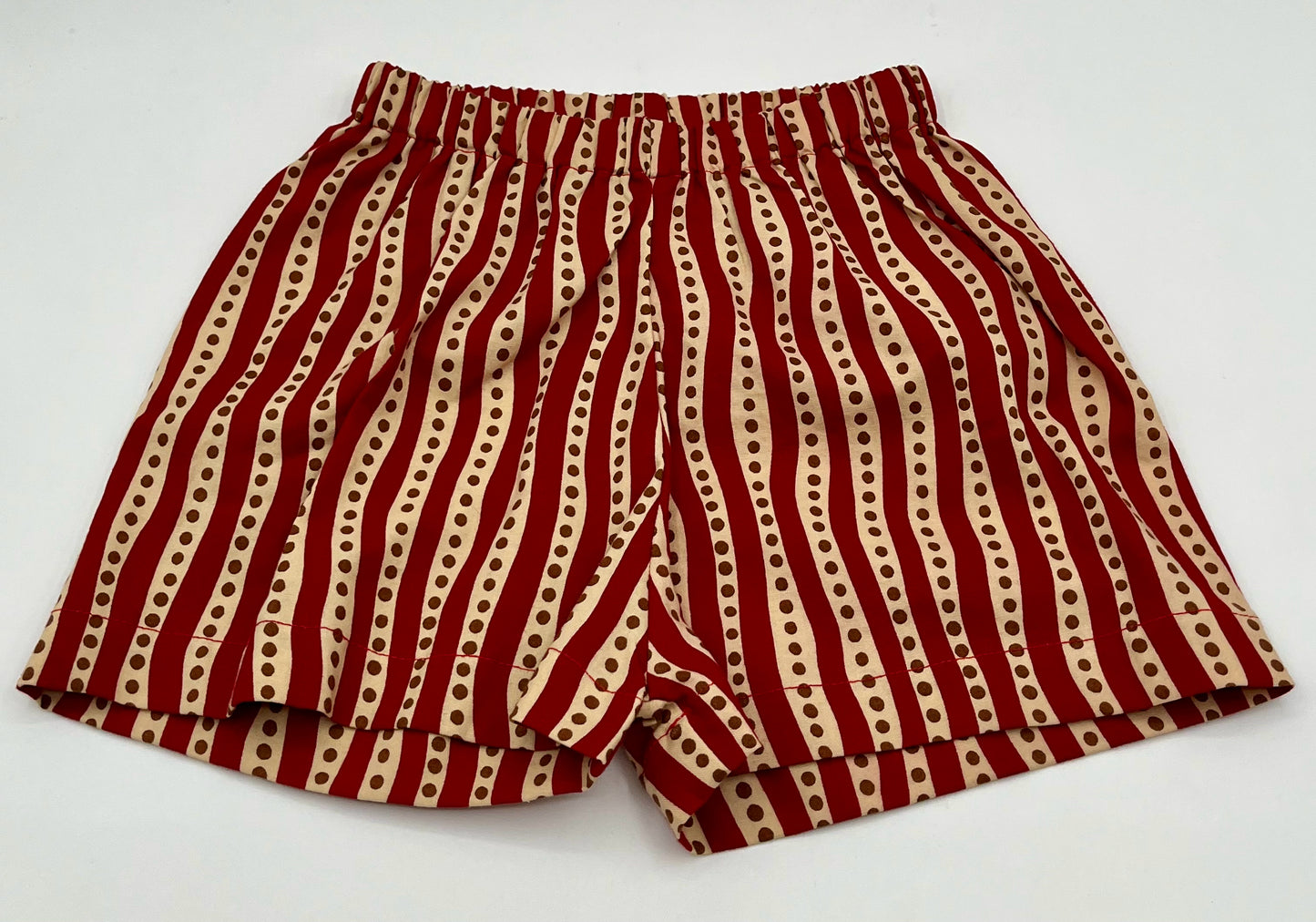 1 Y Shorts - Maroon w/Stripes and Dots Vintage Fabric