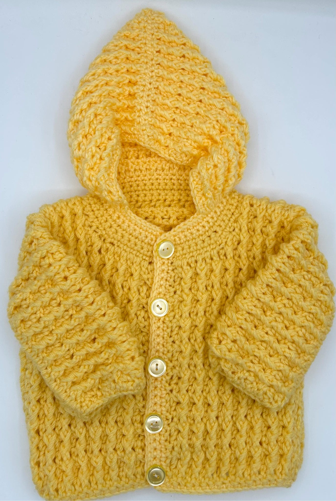 9-12 M Yellow Acrylic Crochet Cardigan with Hood