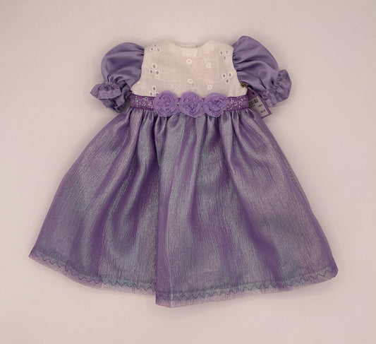 Long Lavender Dress with Eyelet Top and Flower Trim for18" Doll