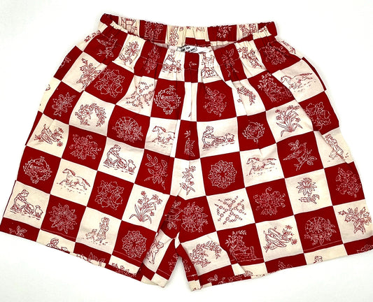 5 Y Shorts - Red & White Block Vintage Print