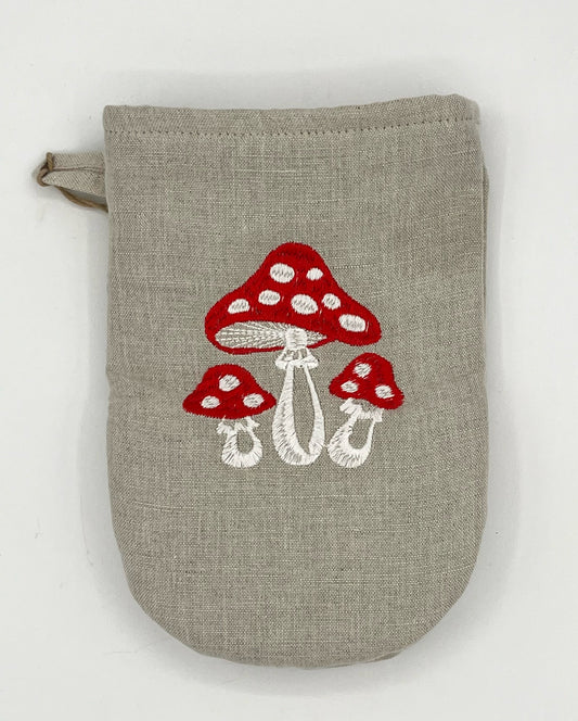 Oven Mitt - Natural with Mushrooms