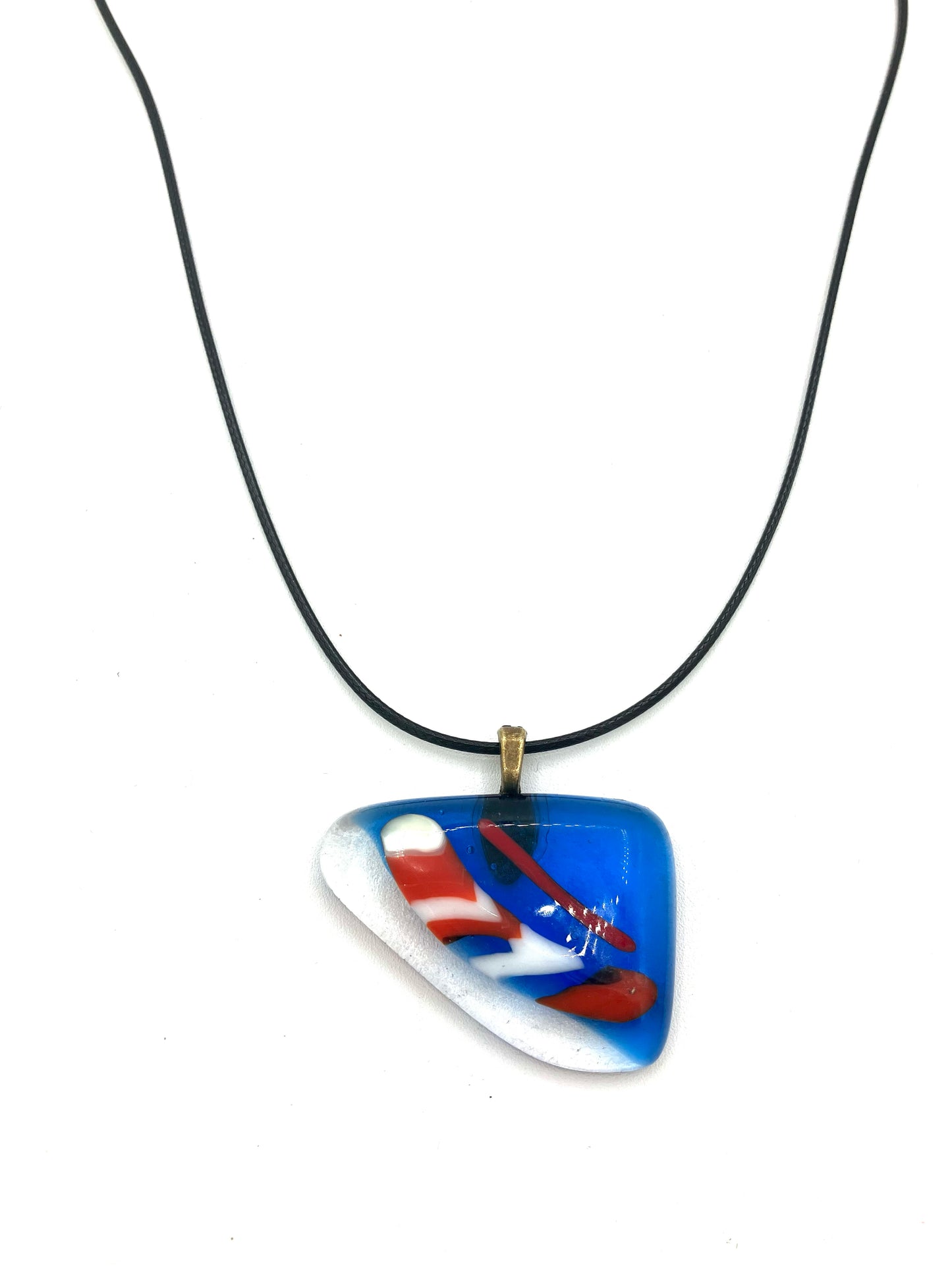 Necklace with Fused Glass Pendant, Small Pendant, Triangular Blue