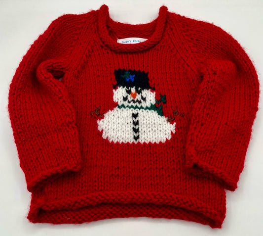 12 M Red Acrylic Knit Sweater with Snow Man