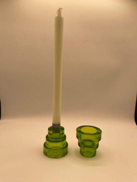 Green Glass Candle Holder For Taper or Votive