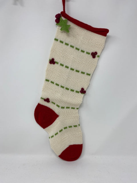 Christmas Stocking Holly Ecru with Red 18"