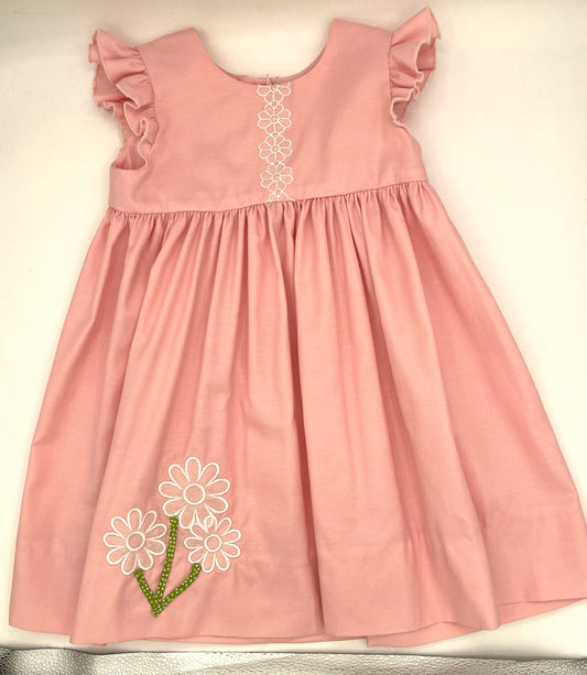 2 Y Dress - Pink w/White Daisy Applique Angel Sleeves