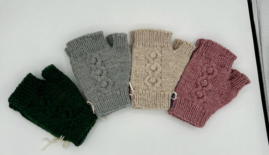 One Size Acrylic/Wool Blend Fingerless Gloves with Cables and Bobbles