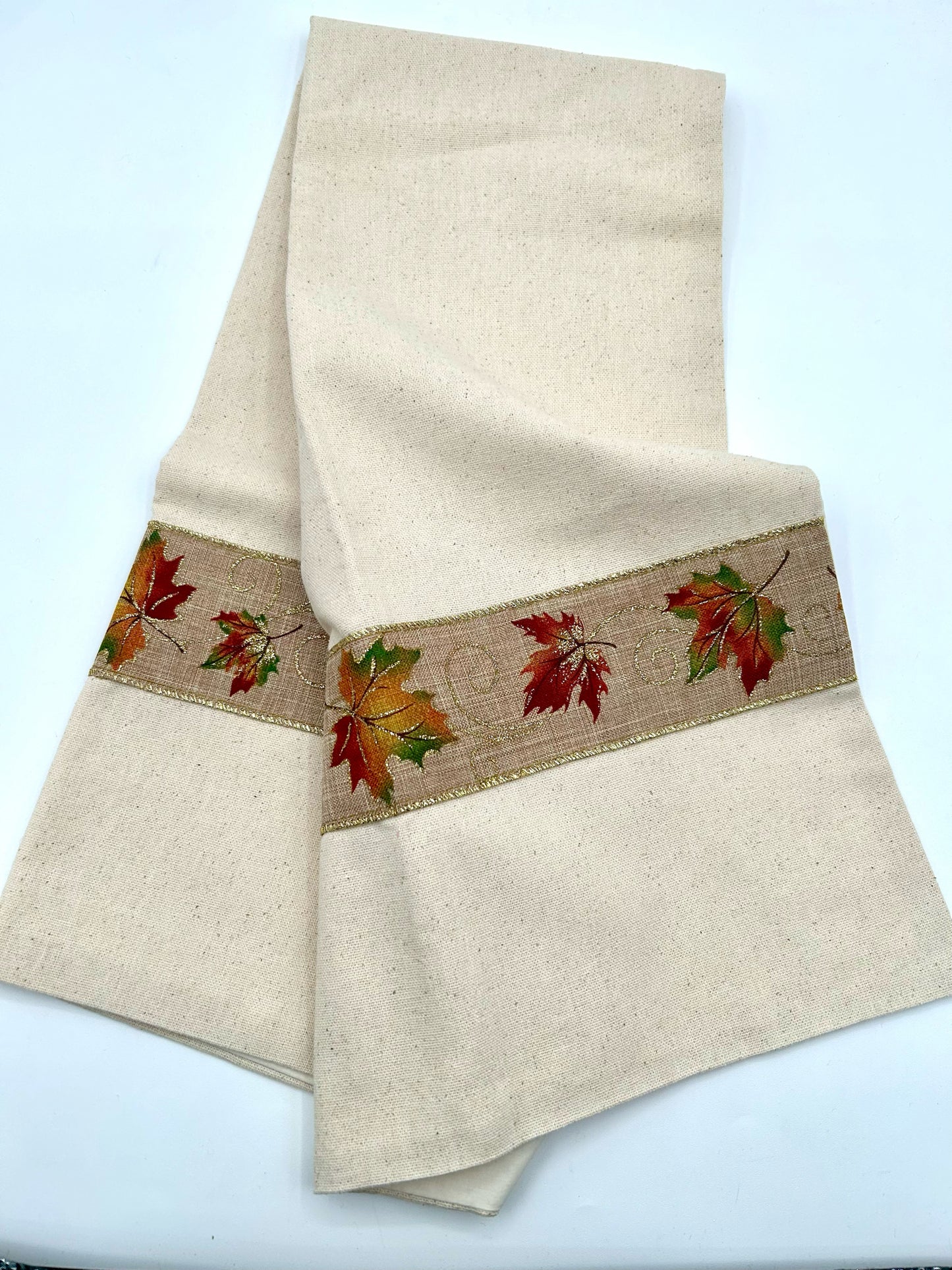 Muslin Table Runner with Leaf Trim