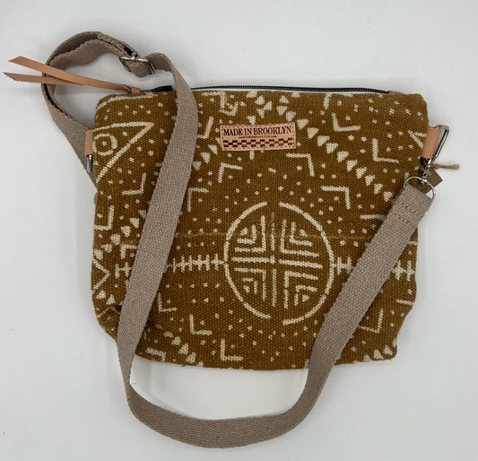 Tan Mudcloth Crossbody Bag